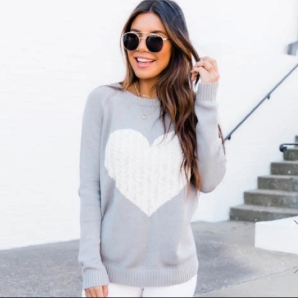 Pink Lily “Dearest Hearts” Gray Sweater